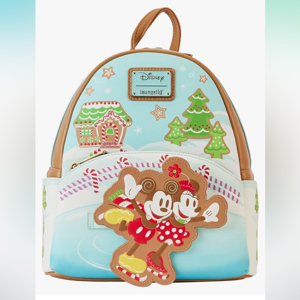 Loungefly Disney Mickey and Minnie Ice Skating Holiday Christmas Mini-Backpack